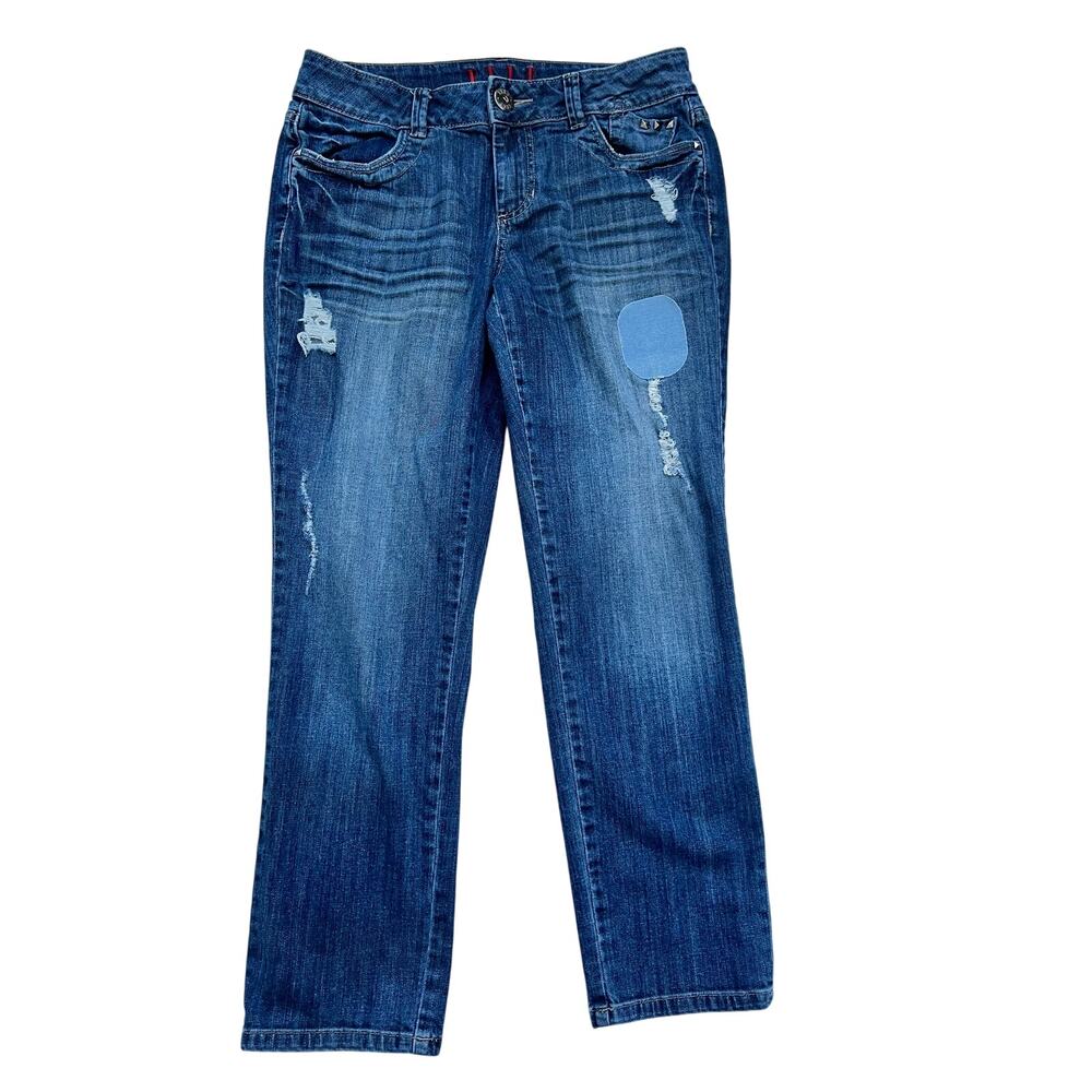 Elle Mid-Rise Skinny Boyfriend Patchwork Straight Leg Jeans Size 10